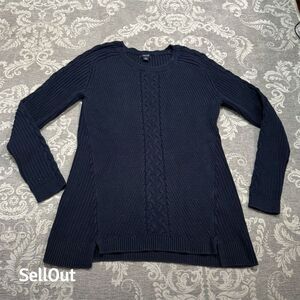 Nautica Women's Standard XL Navy Blue Cable Knit Pullover Sweater Long Sleeve